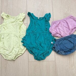 Ruffle Butts Teal, Yellow, Pink, and Blue Bodysuit Bloomers Set of 4